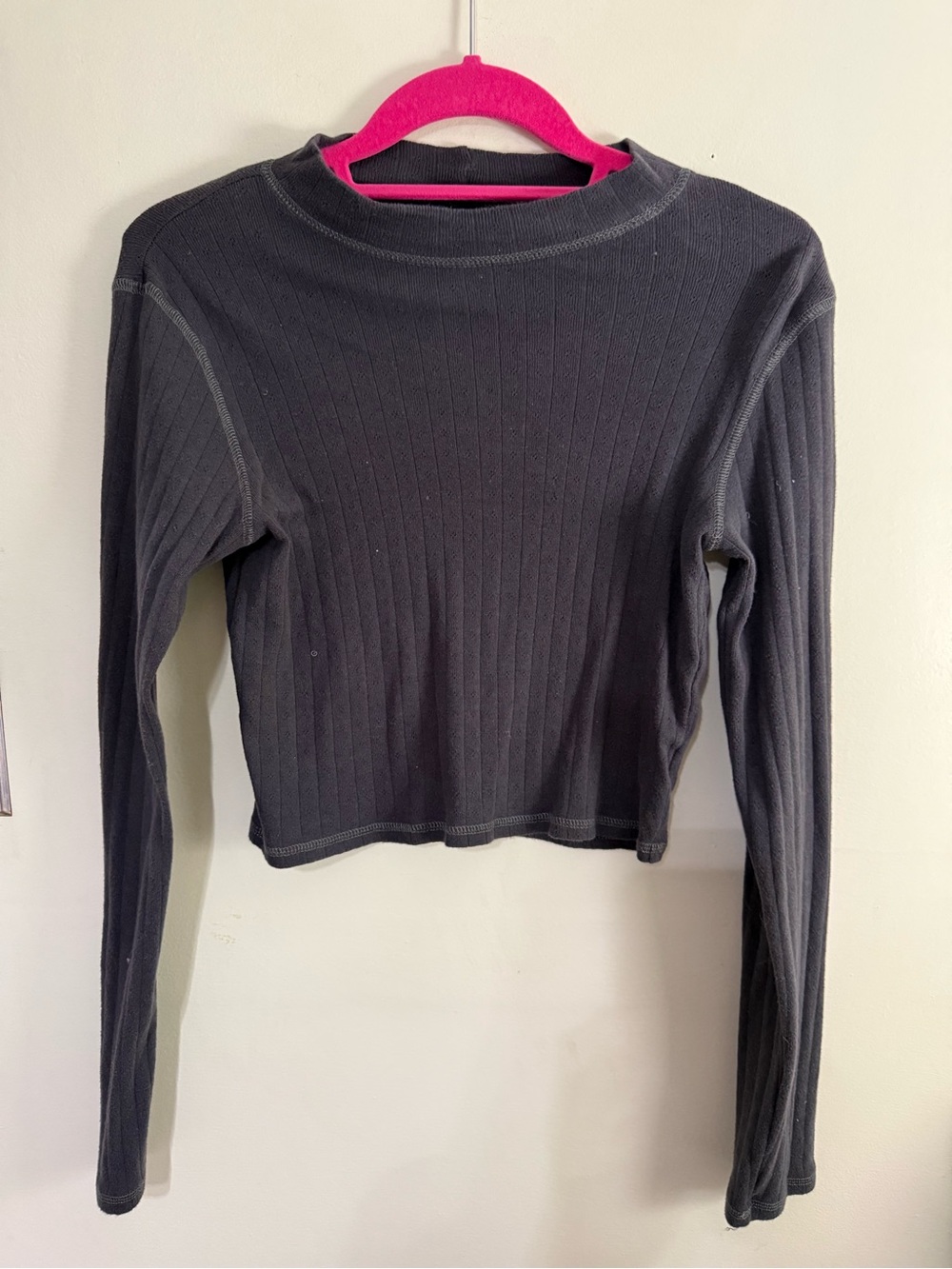 American Eagle Long Sleeve Gray Ribbed Cropped Top M